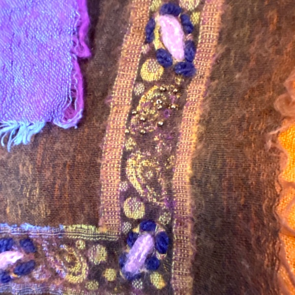 Boho Chic Soft Wool Embroidered Artisan Fringe Scarf Wrap Colorful Festival - Picture 7 of 11